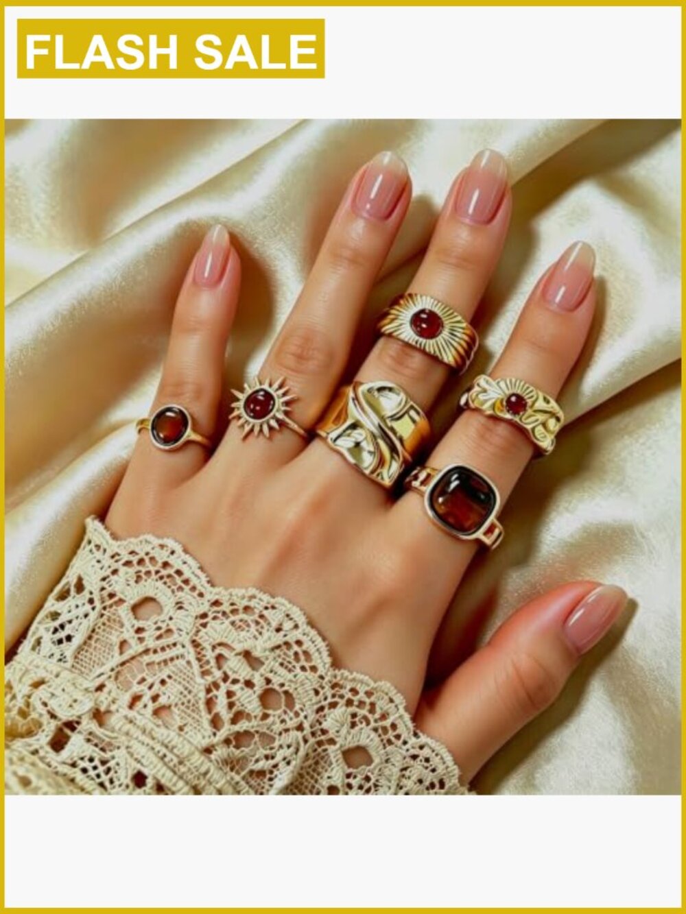13 Pcs Bohemian Ring Set Gold-Tone Alloy Stackable Vintage Jewelry Gift - Picture 3 of 7
